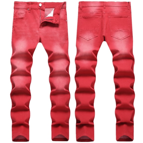 lkfuzj Fashion Trend Men's Micro Elastic Slim Tie Elastic Small Straight Leg Modern Mens Pants Cool Clothing Mens Trendy Trousers for Athletic Jogging Training Casual Red