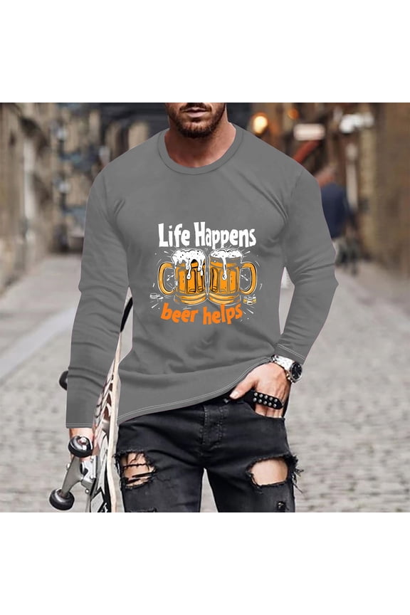 Fashionable Men's Printed Top With Long Sleeved Round Neck And Smiling Face Printed Top/shirt Mens Dress Shirts Comfy TShirts For Men Gray