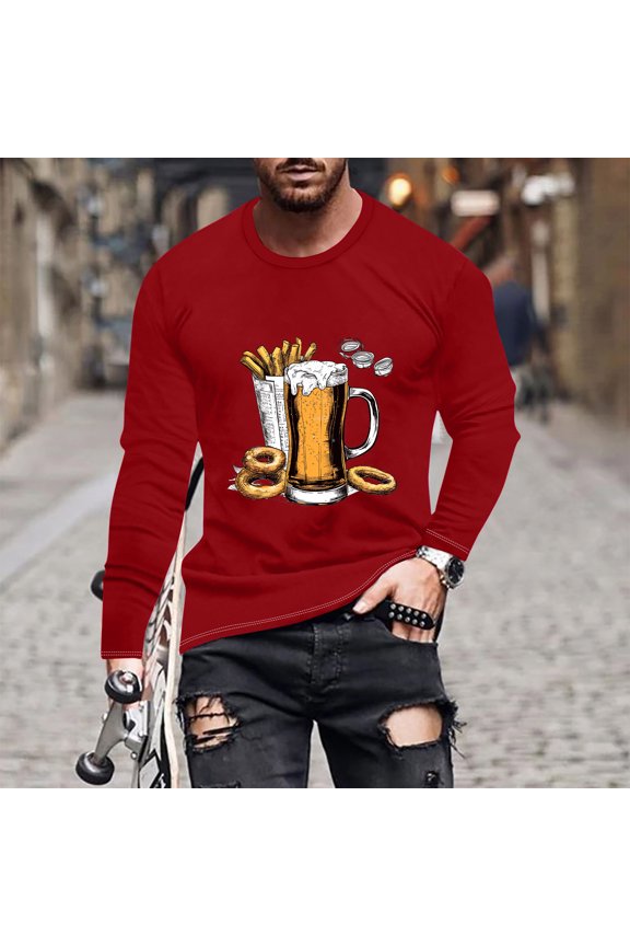 Fashionable Men's Printed Top With Long Sleeved Round Neck And Smiling Face Printed Top/shirt Mens Dress Shirts Comfy TShirts For Men Red