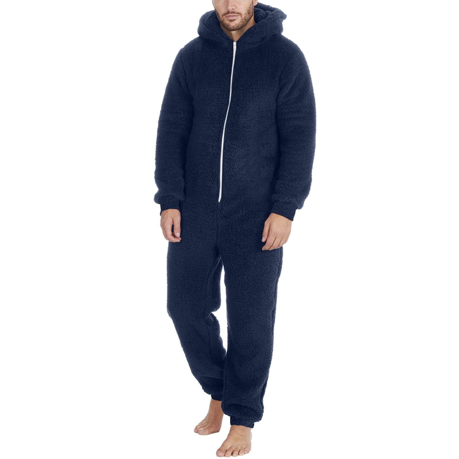 Men's Winter Fleece Jumpsuit / Romper - Hooded Zip-Up Full Men's Winter Fleece Jumpsuit / Romper - Hooded Zip-Up Full