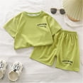 thumbnail image 1 of lkfuzj Girl Boys 2 Piece Outfits Toddler Girl Clothes Short Sleeve Round Neck Solid Color T Shirt Shorts Set Children's Summer Korean Shorts T-Shirt Set Green, 1 of 3