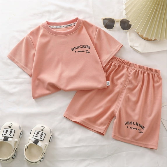 lkfuzj Girl Boys 2 Piece Outfits Toddler Girl Clothes Short Sleeve Round Neck Solid Color T Shirt Shorts Set Children's Summer Korean Shorts T-Shirt Set Pink
