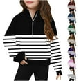thumbnail image 1 of lkfuzj Girls' 1/4 Zipper Sweatshirts Casual Oversized Long Sleeve Pullover Tops Cute Half Zipper Colorblock Sweater Fashion Spring Clothes - White, 1 of 5