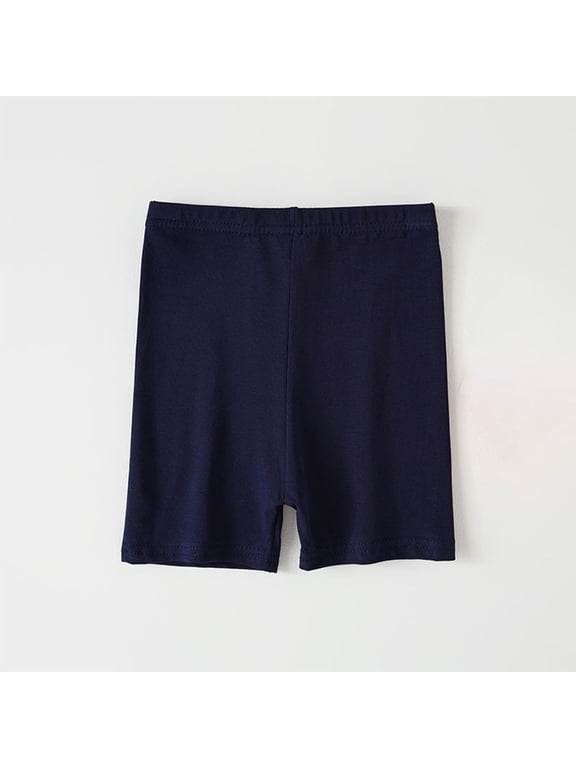 Girls Biker Shorts Cotton Spandex Elastic Waistband | Dance, Gymnastics Casual High Waisted Leggings Breathable and Safety Shorts for 3-14 Years - Navy