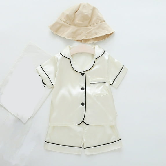 lkfuzj Girls Boy Casual 2 Piece Clothes Outfits Short Sleeve Turndown Neck T Shirt Solid Shorts Set Summer Tops Short Pants Sets For Kids 1 - 5 Years White