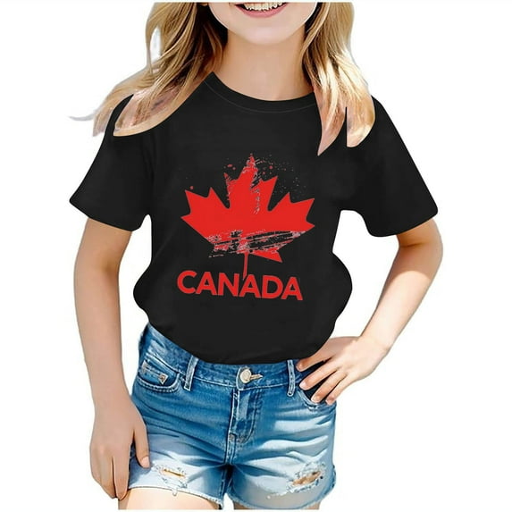 lkfuzj Girls Boy Casual Summer Crop Top Cute Short Sleeve Graphic T-Shirt Round Neck Crop Top Fashion T-Shirt Tee For Kids Girls Boy Black