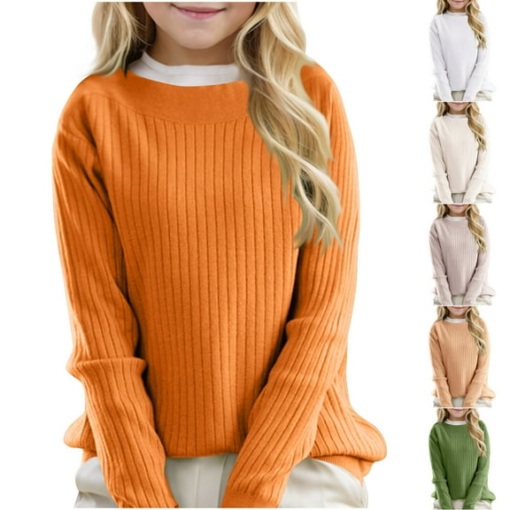 lkfuzj Girls Boys Knit Sweater Long Sleeve Solid Color Pullover Top Warm Sweatsuit 2025 Fashion Spring Clothes for Kids 6-15Years - Beige