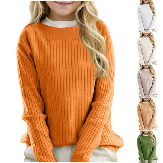 lkfuzj Girls Boys Knit Sweater Long Sleeve Solid Color Pullover Top Warm Sweatsuit 2025 Fashion Spring Clothes for Kids 6-15Years - Green
