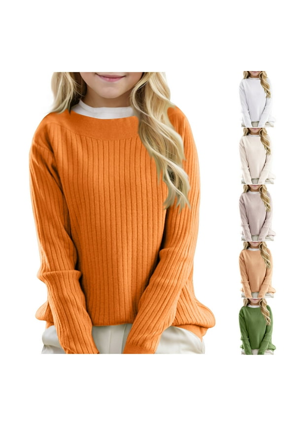 Girls Boys Knit Sweater Long Sleeve Solid Color Pullover Top Warm Sweatsuit 2025 Fashion Spring Clothes for Kids 6-15Years - White