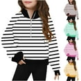 thumbnail image 1 of lkfuzj Girls Half Zip Sweatshirt Cute Striped Print Tops Casual Loose Long Sleeve Pullover Tops with Pocket 2025 Fashion Spring Clothes for Kids - Pink, 1 of 5