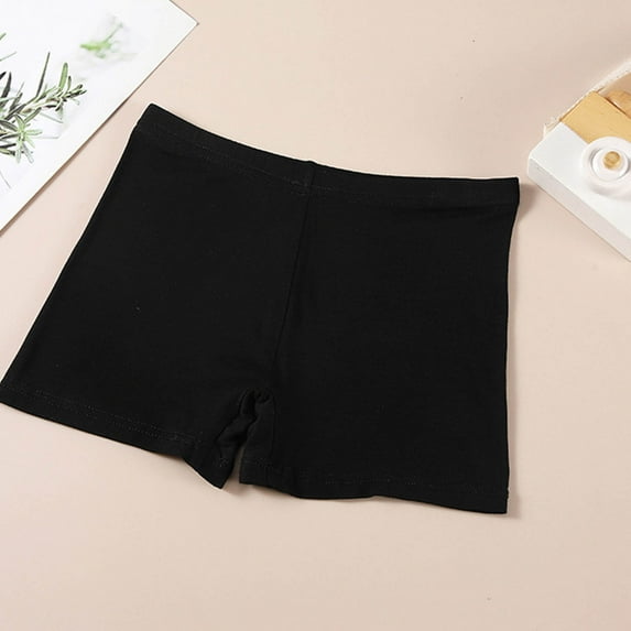 lkfuzj Girls Leggings Solid Color Cotton Shorts Casual High Waisted Three Part Flat Angle Pants for Toddler Girls 3-12 Years - Black