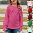 thumbnail image 1 of lkfuzj Girls Long Sleeve Hollow Out Shirts Kids Cute Crewneck Ruffle Cuffs Blouse Casual Solid Color Loose Fit Pullover Tops for Girls 6-14 Years - Red, 1 of 9