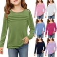 thumbnail image 1 of lkfuzj Girls Puff Long Sleeve Shirts Crew Neck Front Pleated Tops Casual Loose Dressy Pullover Blouses 2025 Fashion Spring Clothes for Kid 5-14 Years - Purple, 1 of 10