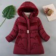 thumbnail image 1 of lkfuzj Girls Puffer Jacket Winter Velvet Padded Solid Color Cotton-Padded Jacket Hooded Detachable Hat Long Cotton-Padded Jacket Winter Cotton-Padded Coat (5-12 Years) - Wine, 1 of 3