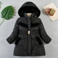thumbnail image 1 of lkfuzj Girls Puffer Jacket Winter Velvet Padded Solid Color Cotton-Padded Jacket Hooded Detachable Hat Long Cotton-Padded Jacket Winter Cotton-Padded Coat (5-12 Years) - Black, 1 of 3