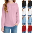 thumbnail image 1 of lkfuzj Girls Shirts for 5-14 Years Long Sleeve Crewneck Pullover Tops Solid Color Loose Fit Sweatshirts Fashion Casual Tunic Blouses for Kids 5-14 Years - Red, 1 of 10