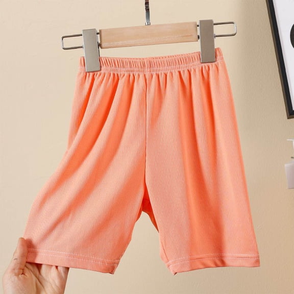 lkfuzj Girls Shorts Summer Elastic Waist Ice Silk Five Quarter Pants Leggings Casual Pants Children's Short Pants for 2-12 Years - Orange