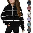 thumbnail image 1 of lkfuzj Girls' Sweatshirts Half Zipper Pullover Crop Tops for Teen Girls Casual Loose Striped Long Sleeve Shirts with Pocket - Navy, 1 of 5