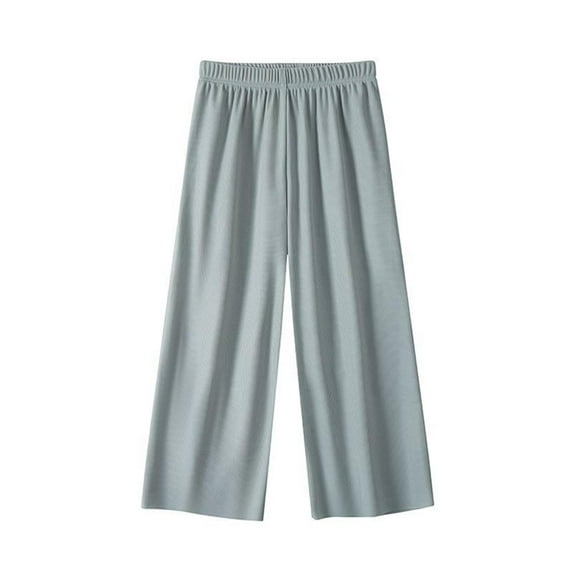 lkfuzj Girls Wide Leg Pants Elastic High Elastic Waist Straight Leg Loose Solid Pants Outdoor Spring Summer Girls' Leisure Ice Silk Elastic Solid Color Thin High Waist Wide-Leg Pants Mint Green