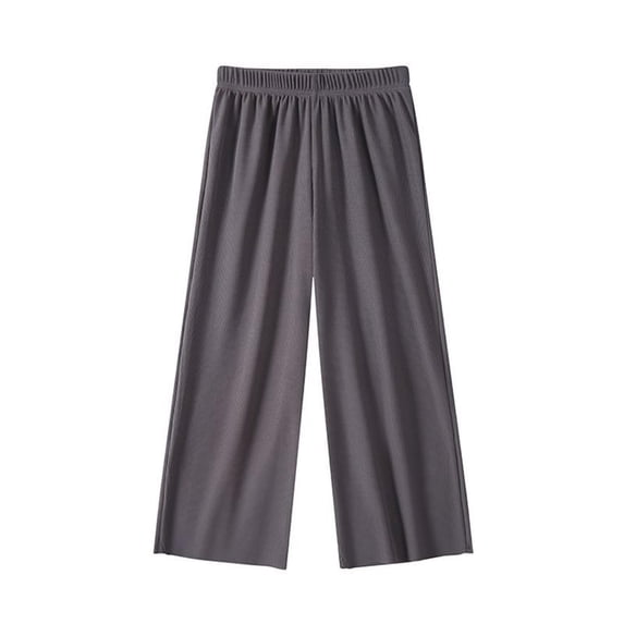 lkfuzj Girls Wide Leg Pants Elastic High Elastic Waist Straight Leg Loose Solid Pants Outdoor Spring Summer Girls' Leisure Ice Silk Elastic Solid Color Thin High Waist Wide-Leg Pants Dark Gray