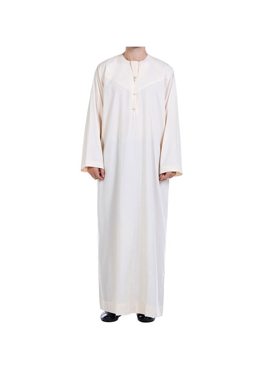 Kaftan Thobe for Men Big And Tall Muslim Robe Mens Long Sleeve Caftan Arab Middle Robe - Beige