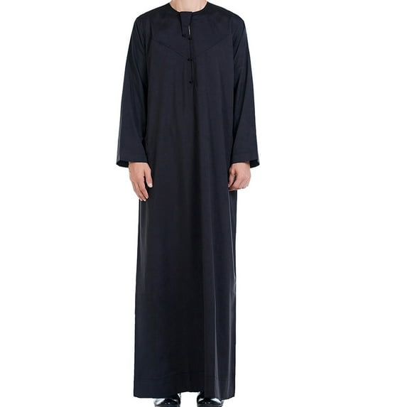 lkfuzj Kaftan Thobe for Men Big And Tall Muslim Robe Mens Long Sleeve Caftan Arab Middle Robe - Black