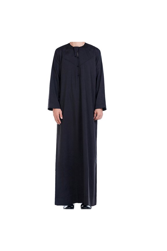 Kaftan Thobe for Men Big And Tall Muslim Robe Mens Long Sleeve Caftan Arab Middle Robe - Black