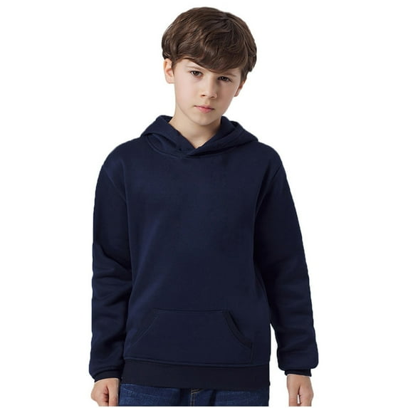 lkfuzj Kids Boy Toddlers Casual Hoodie Solid Color Sweatshirt Pullover Casual Kangaroo Pocket Athletic Clothes For Kids 18 Months - 8 Years Navy