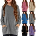 thumbnail image 1 of lkfuzj Long Sleeve Shirts for Girls 6-13 Years Casual Loose Crewneck Pullover Tops with Pockets 2025 Fashion Spring Clothes for Kids - Blue, 1 of 8