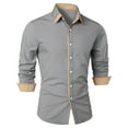 thumbnail image 1 of lkfuzj Men Casual Fashion Patchwork Plaid Turn-down Collar Button Long Sleeve Shirt Blouse Gray, 1 of 4