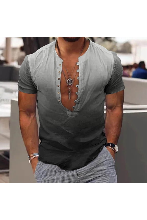 Men Casual Fashion Printing Turn-down Collar Long Sleeve Breathable Shirt Blouse Tops Short Sleeve Turndown Collar Blouse Shirt Chic Summer Men's Tops Cool Men And Boys's Tops Gray