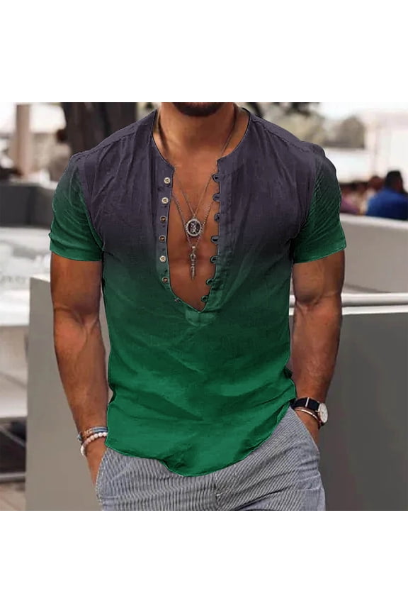 Men Casual Fashion Printing Turn-down Collar Long Sleeve Breathable Shirt Blouse Tops Short Sleeve Turndown Collar Blouse Shirt Chic Summer Men's Tops Cool Men And Boys's Tops Green
