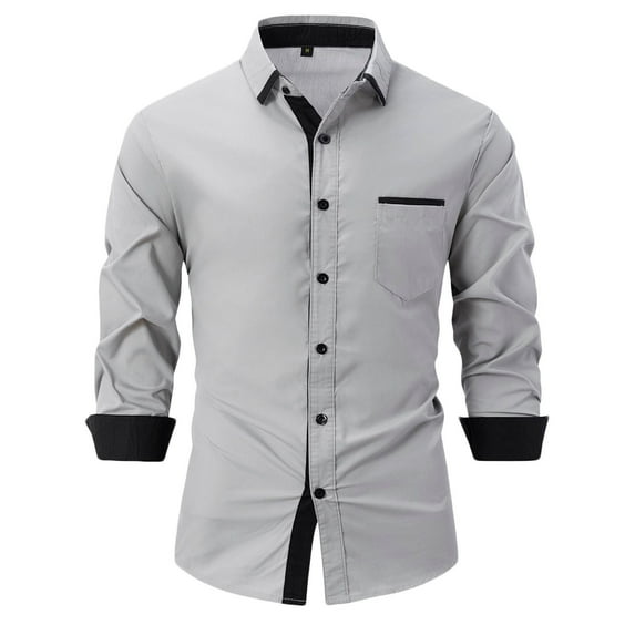 lkfuzj Men Casual Fashion Turn-down Collar Long Sleeve Breathable Shirt Blouse Tops Mens Dress Shirts Cool TShirts Tops For Men Gray