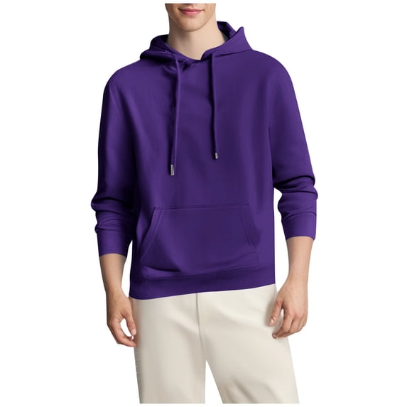 lkfuzj Men Casual Fleece Hooded Sweatshirt Fashion Pocket Long Sleeve Warm Pullover Tops Solid Drawstring Athletic Workout Hoodies Tops - Watermelon Red