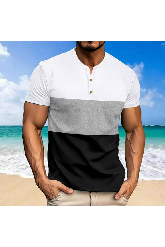 Men Casual Round Neck Patchwork Pullover Fitness Sports Shorts Sleeves T Shirt Blouse Chic Summer Men's Tops Charming Shirts Mens Clothing Gray