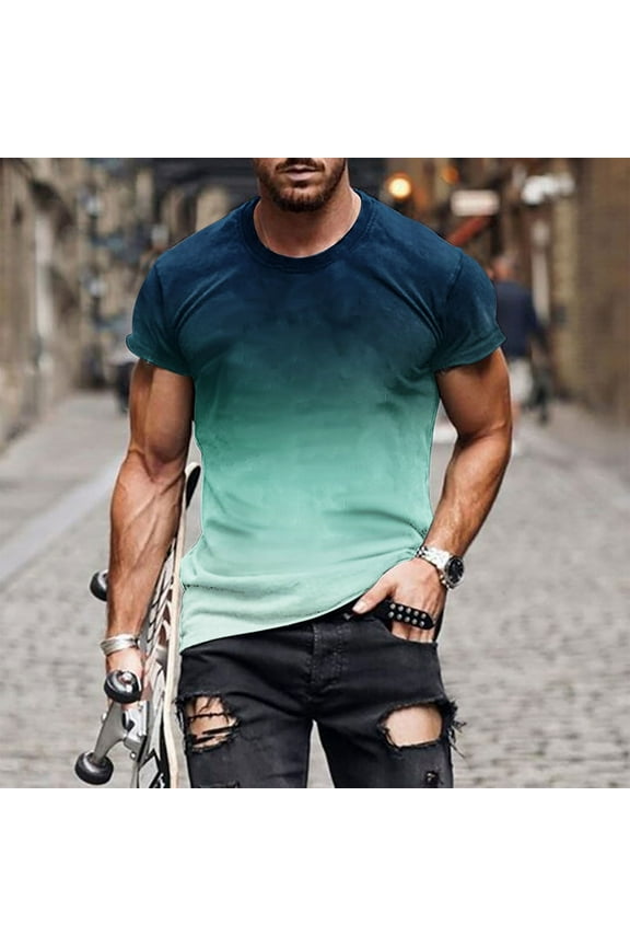 Men Casual Round Neck Printing Pullover Fitness Sports Shorts Sleeves T Shirt Blouse Chic Summer Tops For Men Cool Mens Tops Navy