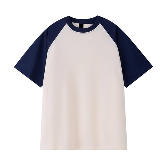lkfuzj Men Fallow Color Matching Round Neck Pullover Short Sleeve T-shirt Blouse Soft Summer Gentlemen's Tops Charming 2024 Men's Clothing Beige