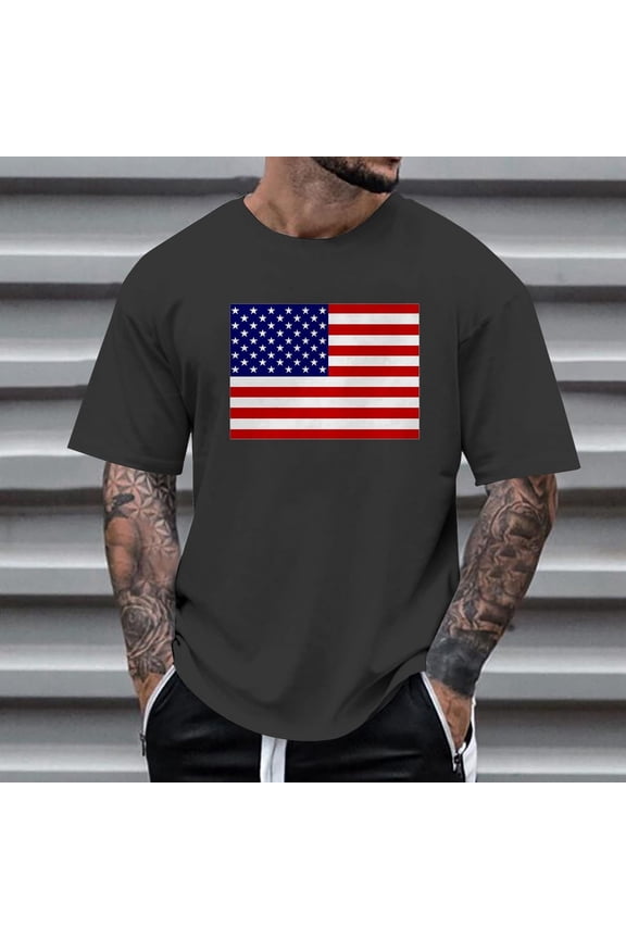 Men Print Round Neck Casual Fashion Short Sleeve Round-Neck Blouses Shirts Chic Summer Men's Tops Cool Summer Mens Clothing Dark Gray