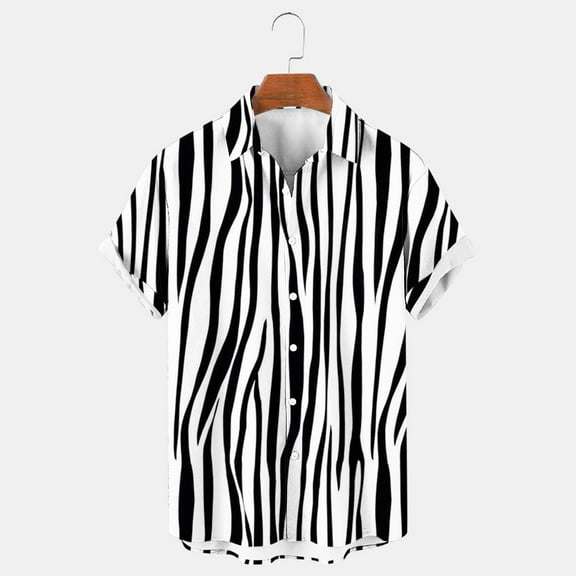 lkfuzj Men Shirt Print Short Sleeve Males Funny Tropical Casual Hawaiian Beach Shirt Chic Summer Tops For Men Cool Men's Clothing White