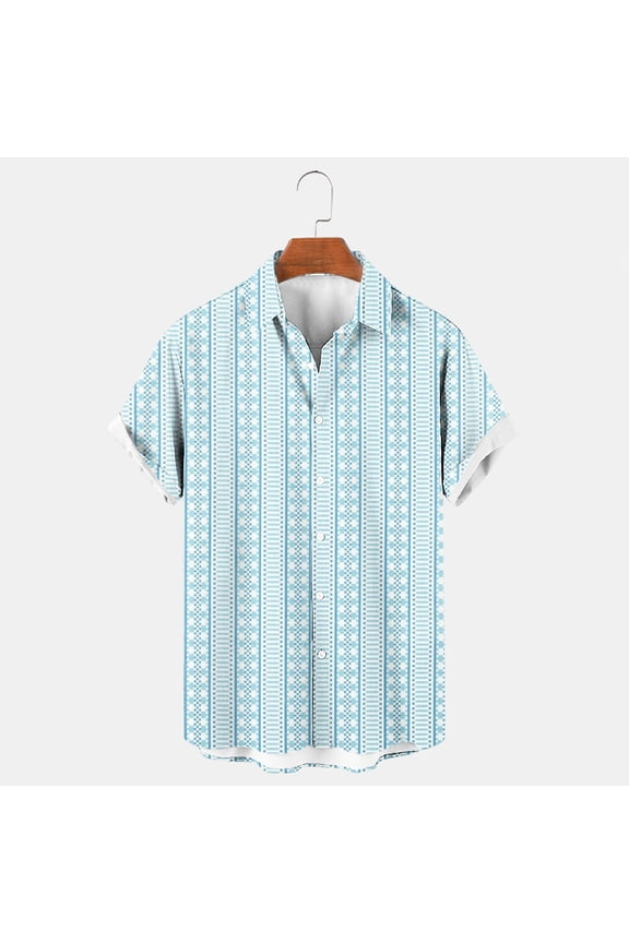 Men Shirt Print Short Sleeve Males Funny Tropical Casual Hawaiian Beach Shirt Chic Summer Tops For Men Cool Mens Shirts Tops Sky Blue