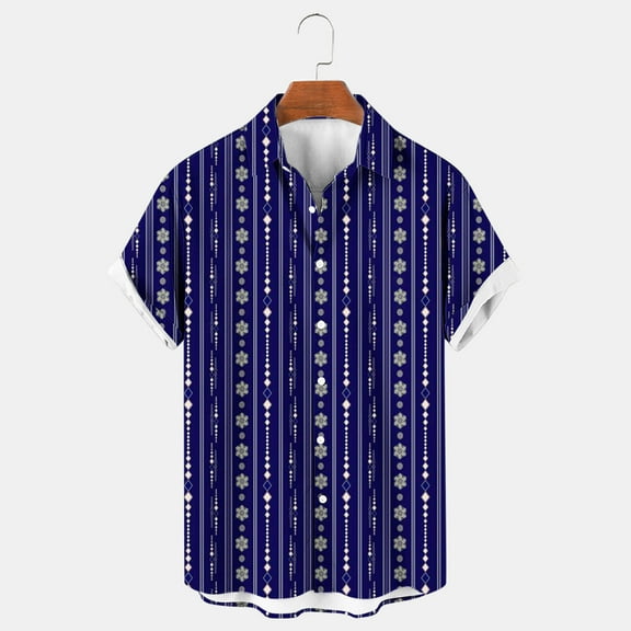 lkfuzj Men Shirt Print Short Sleeve Males Funny Tropical Casual Hawaiian Beach Shirt Chic Summer Tops For Men Cool 2024 Summer Mens Clothing Dark Blue