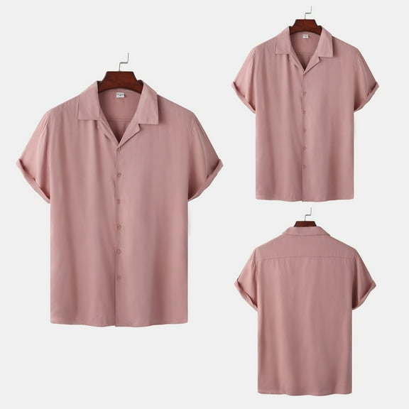 lkfuzj Men Solid Color Loose Shirt Short Sleeve Shirt Males Funny Tropical Casual Hawaiian Beach Shirt Stylish Shirts Tops For Men And Boys Cool 2024 Men's Clothing Pink