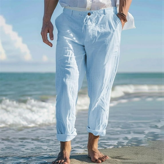 lkfuzj Men's 100% Cotton Elastic Waist Multiple Zipper Pockets Outdoor Fitness Cargo Casual Pants