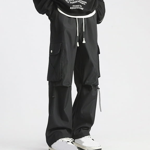 lkfuzj Men's All-Season Breathable Nylon Spandex Cargo Pants, Elastic Drawstring Waist with Multi-Pockets, Rugged Design for Hiking, Running, Daily Wear, Outdoor Adventures