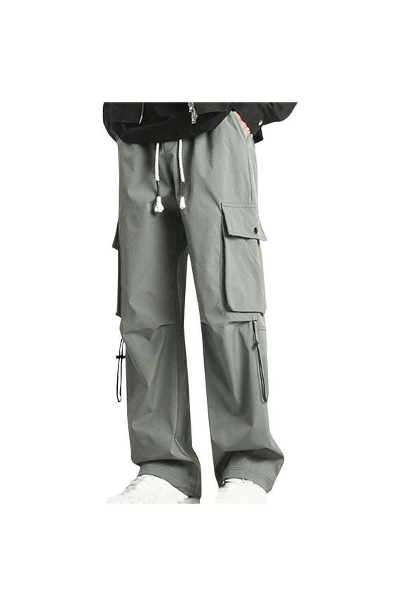 Men's All-Season Breathable Nylon Spandex Cargo Pants, Elastic Drawstring Waist with Multi-Pockets, Rugged Design for Hiking, Running, Daily Wear, Outdoor Adventures