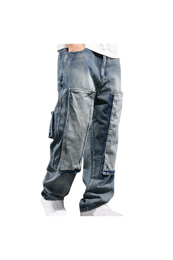 Men's All Season Elastic Waist Cargo Jeans | Vintage Nylon Spandex Pants for Outdoor Work Hiking