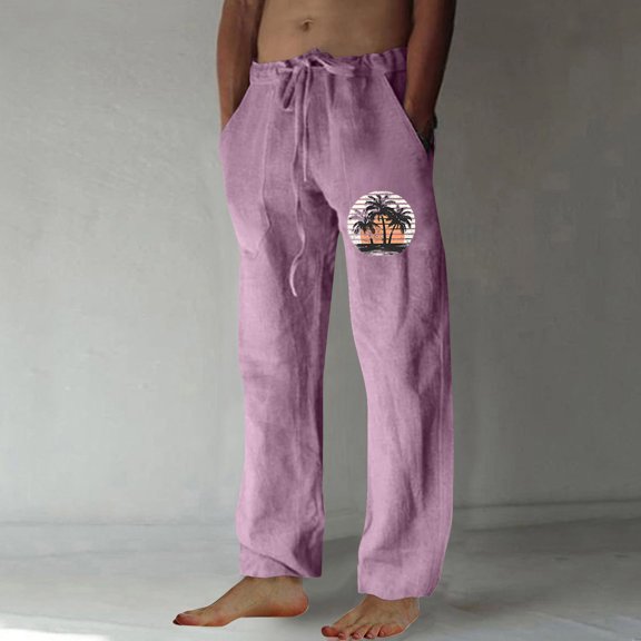 lkfuzj Men's All-season Breathable Polyester Elastic Waist Casual Sports Pants with Pockets for Running Gym Outdoor Daily Activities