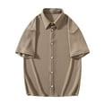 thumbnail image 1 of lkfuzj Men's Button-Open Pocket Plaid Shirt Shirt Top Short Sleeve Lapel Top/Shirt Soft Shirts Tops For Gentlemens Cool 2024 Gentlemen's Tops Coffee, 1 of 7