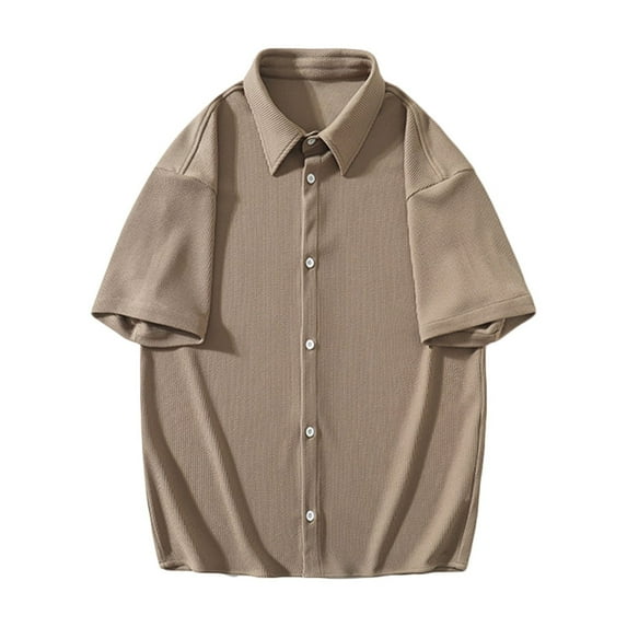 lkfuzj Men's Button-Open Pocket Plaid Shirt Shirt Top Short Sleeve Lapel Top/Shirt Soft Shirts Tops For Gentlemens Cool 2024 Gentlemen's Tops Coffee