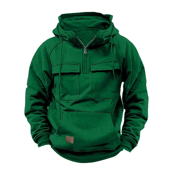 lkfuzj Men's Cargo Hoodies Quarter Zip Sweatshirts Tactical Pullover Casual Gym Athletic Loose Hooded Sweatshirts Outdoor Fall Winter Tops For Mens